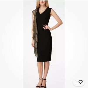 TAHARI ASL Women's Black Metallic-ruffle Cocktail Sheath Dress Reg $128 Size 10